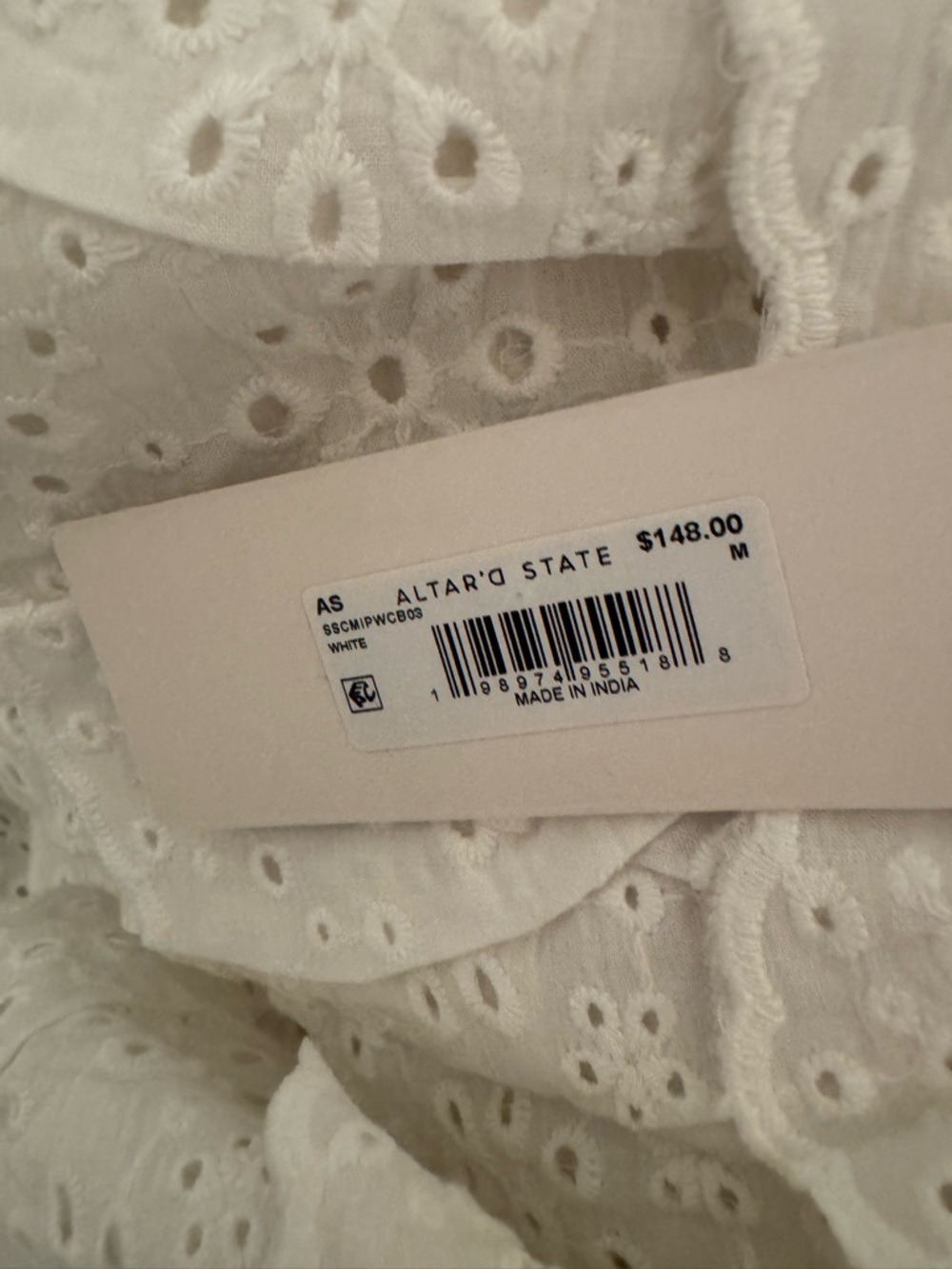 ALTAR’D STATE White Textured Halter Dress with Floral Label - Picture 5 of 6